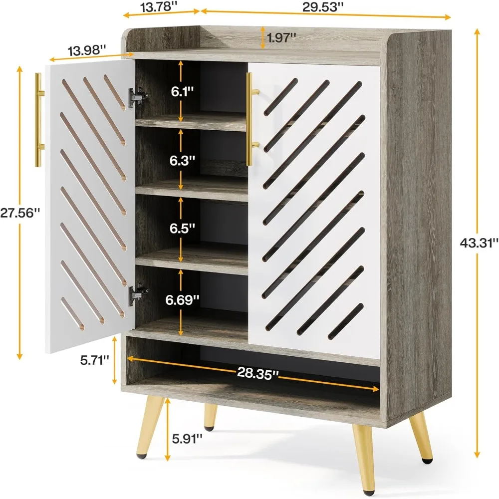 6-story Wooden Shoe Rack Storage Cabinet with Door and Adjustable Shelves, Shoe Cabinet for Corridors and Living Rooms