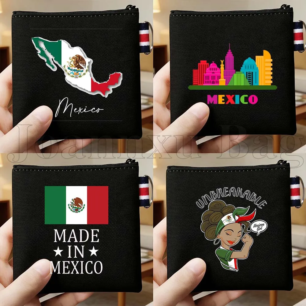 Bolsa de Lona con Mapa de México, Bandera y La Adelita, Regalos Personalizados para Niñas Mexicanas, Monedero, Porta Tarjetas, Porta Llaves, Porta Dinero