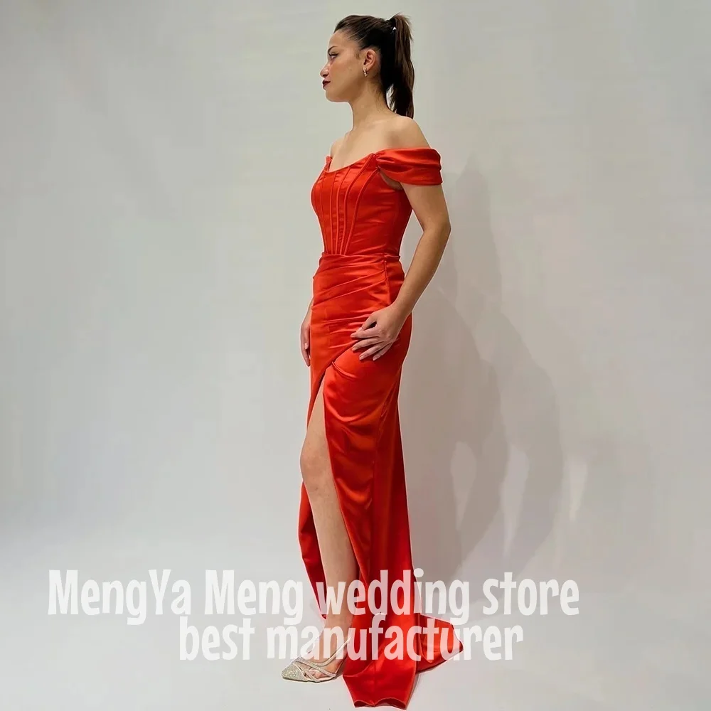 

ZHUISHU Red Off Shoulder Mermaid Blue Evening Dresses with High Side Slit Pleated Elegant Wedding Dresses Prom Gown Customized