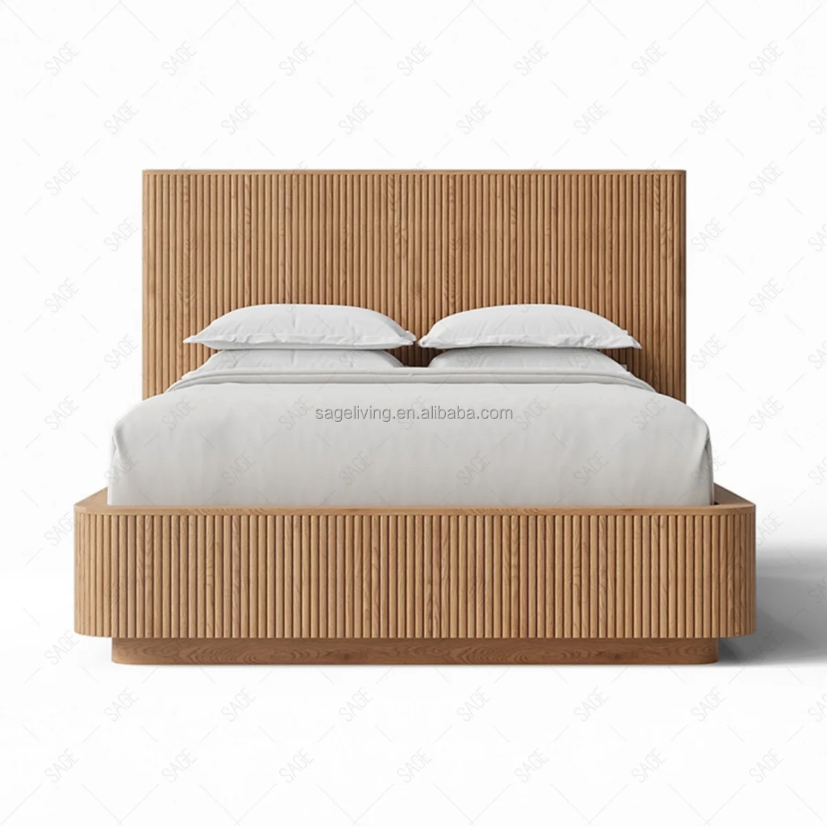 Sageliving Modern Luxury Kids' Bed Frame Solid Wooden Bed for Master Bedroom Furniture Sets with Oak Storage Headboard