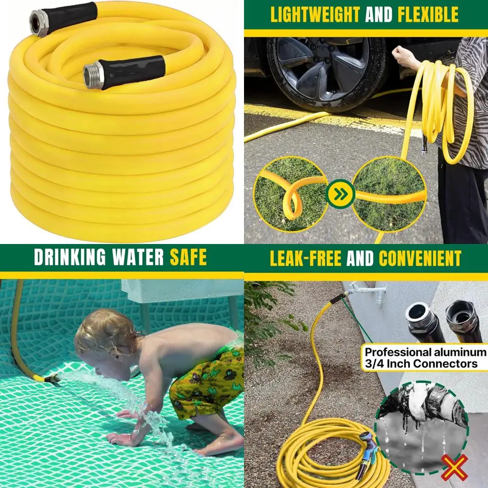 

Всепогодный гибридный 100 футов x 5/8 дюйма Легкий гибкий садовый шланг без ударов с алюминиевым соплом 3/4 Длительный полив Solut