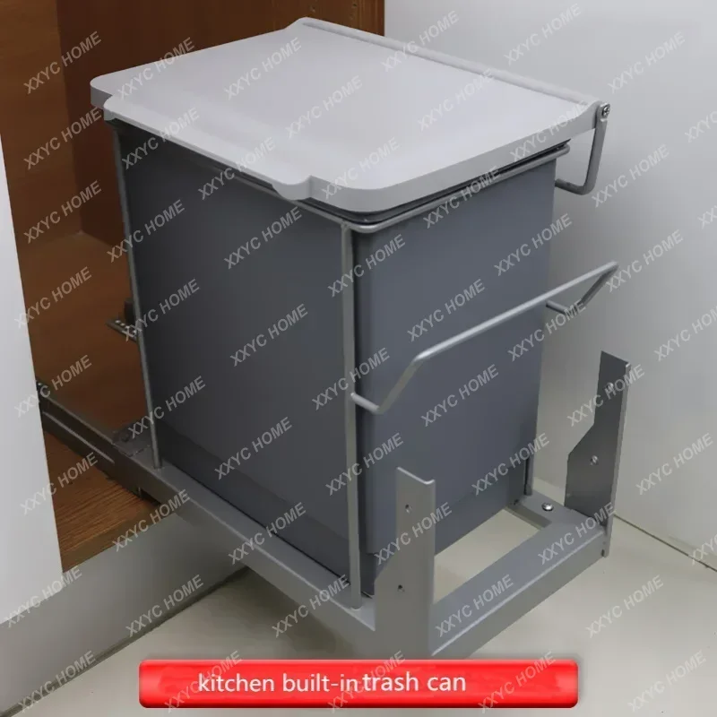 Built-in Kitchen Trash Can Waste Bin Hide Style Pull Out Dustbin Modern Folding Kitchen Garbage Bins High Quality