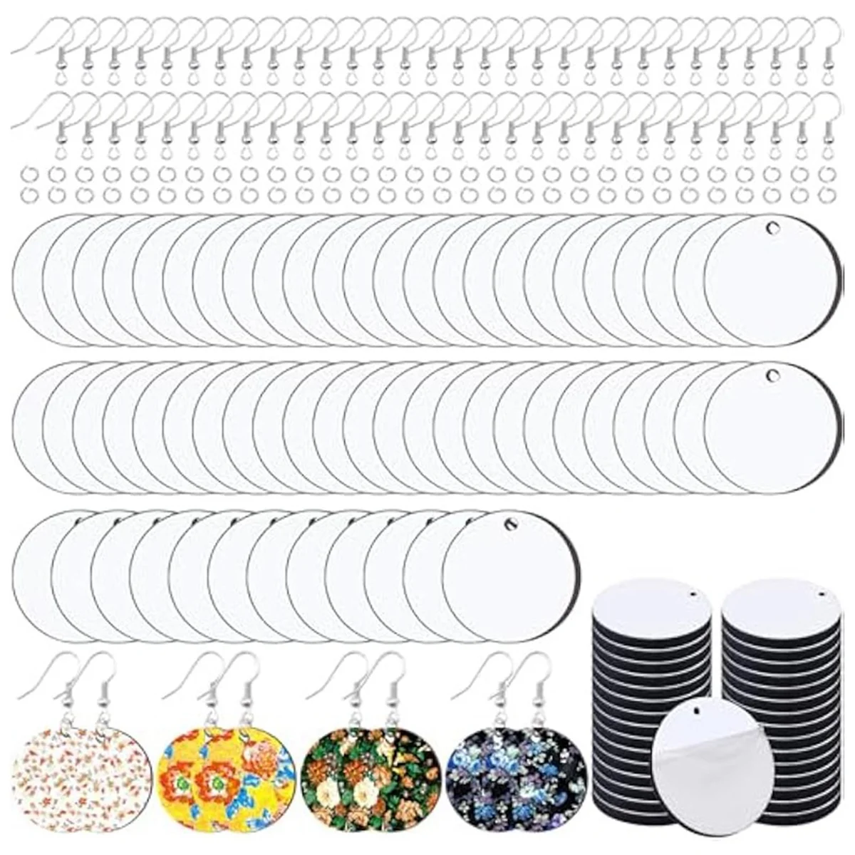 180Pcs Sublimation Earring Blanks with Earring Hooks and Jump Rings Heat Transfer Earring Blank Round Earring Blanks