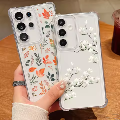 Flowers Leaves Phone Case For Samsung Galaxy S25 Edge S24 Ultra S23 S22 Plus S21 FE A34 A54 A15 A35 A55 A16 A26 A36 A56 5G Capa