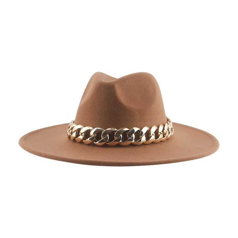 

Fedora Hats Big Brim 9.5cm Thick Gold Chain Band Women Hats Panama Luxury Thick Chain Men Women Hat Big Size Sombreros De Mujer