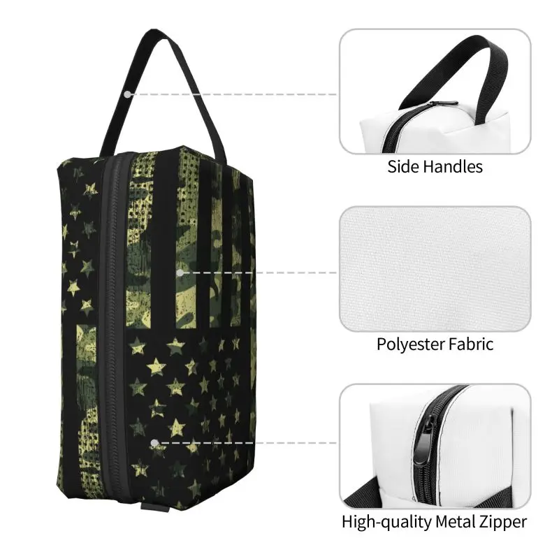 American Flag Camouflage Travel Toiletry Bag Large Makeup Bags Camo USA Flag Patriotic Portable Washable Storage Bag for Travel