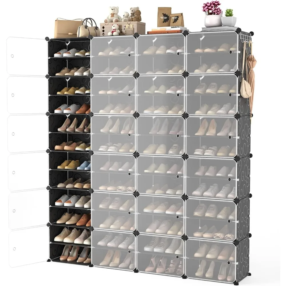 ชั้นวางรองเท้าOrganizer, 96 คู่ตู้เก็บรองเท้าประกอบง่าย,ปรับ,STACKABLEที่ถอดออกได้Rack DIYขยายได้ 12 ชั้น