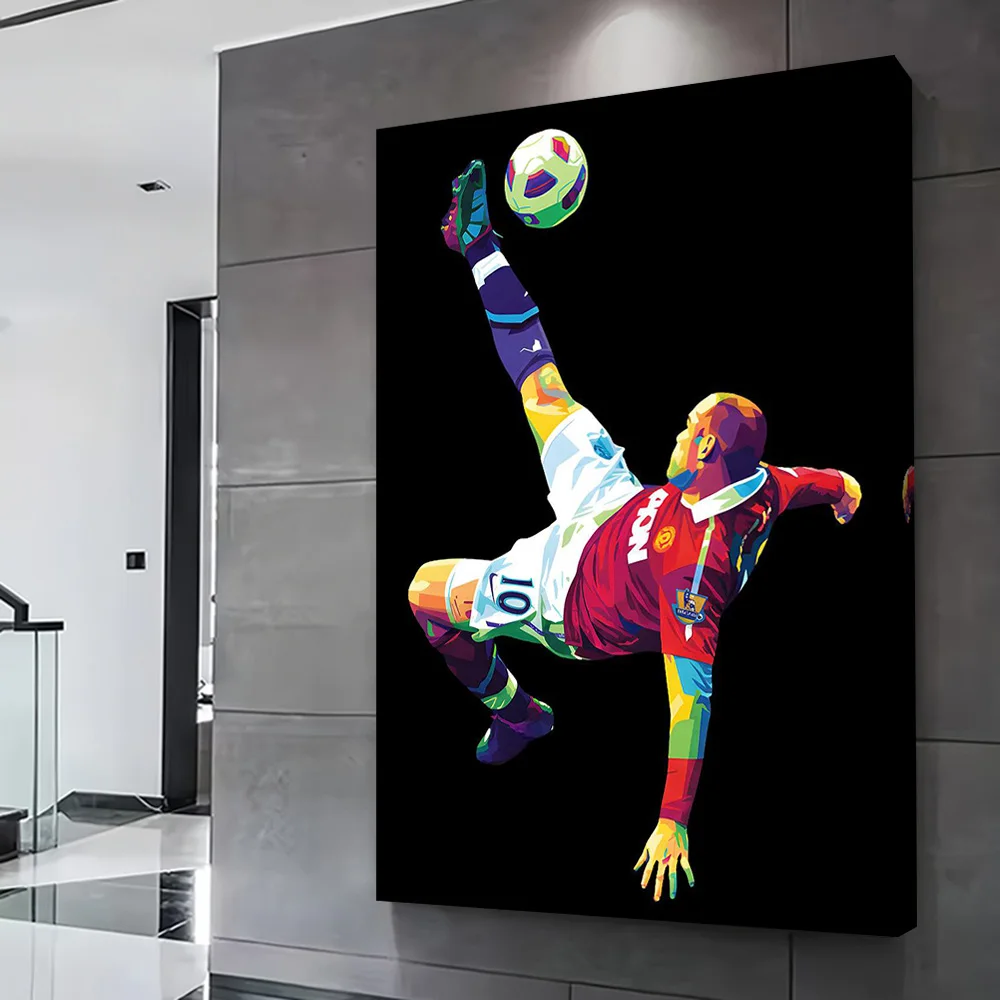 Football Player Performing Bicycle Kick Poster Customizable Printed Canvas Painting for Pictures Wall Art Room Ornaments Mural