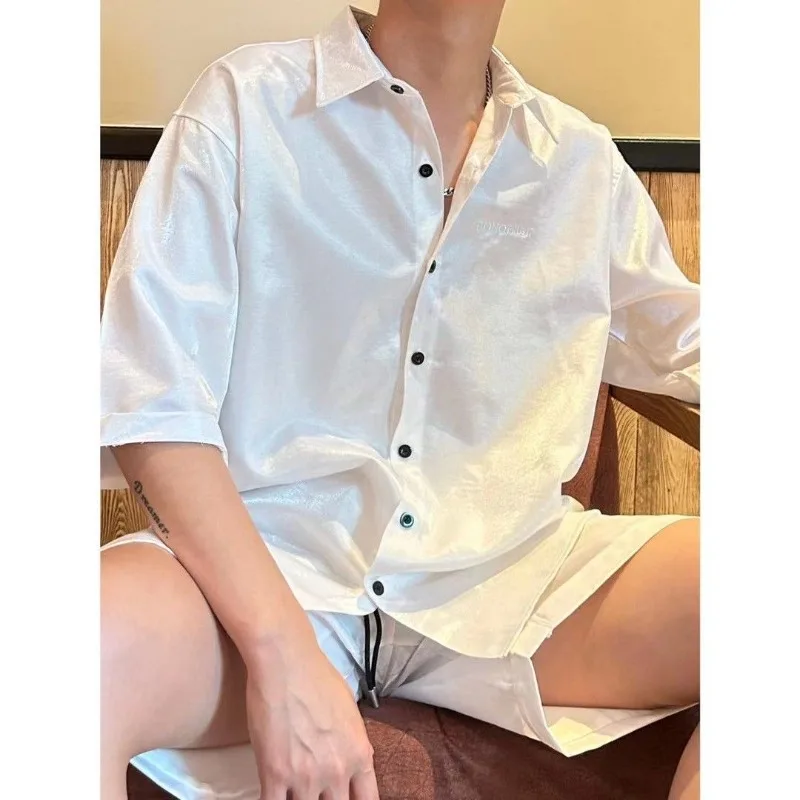 Summertime Cool Feeling Men's Suit Short-sleeved Shorts Ice Silk Thin Silk  Loose Men's Fifth Pants  Comfort  Fallow  All-match