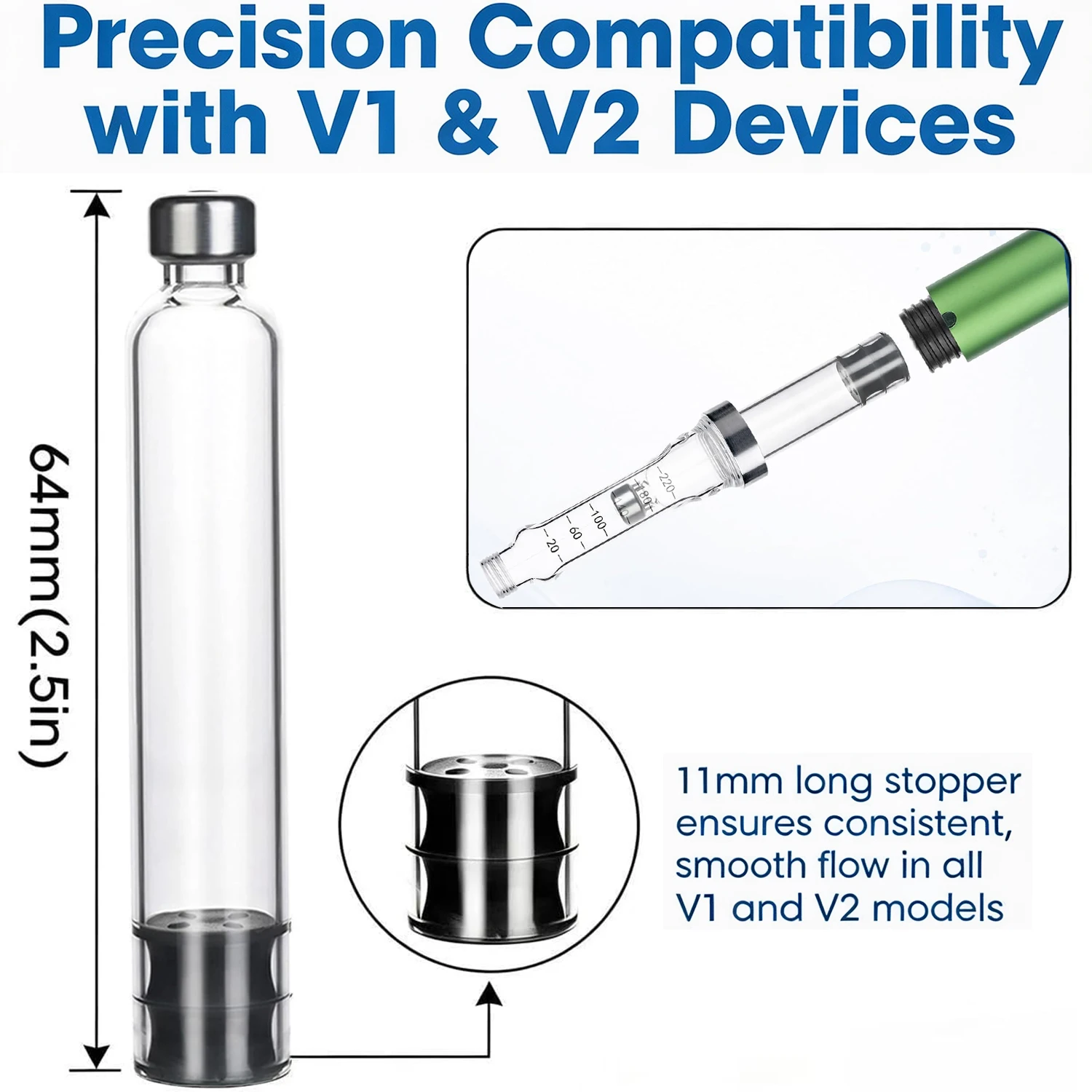 10/20/40/100PCS 3ml Glass Cartridge for Insulin/Peptide Pen, 11mm Stopper, V1/V2 Compatible, Sterile Individual Pack Leak-Proof