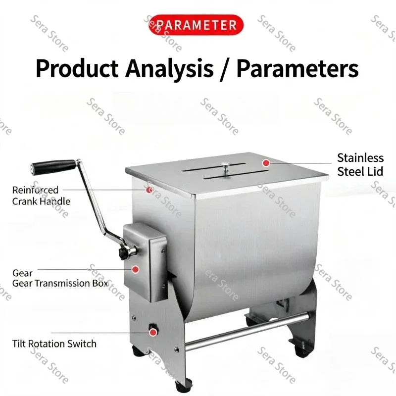 5‑20KG Manual Meat Filling Mixer Stainless Steel Desktop Sausage Meat Mixing Machine Flip Fixed Type Commercial Food Blender