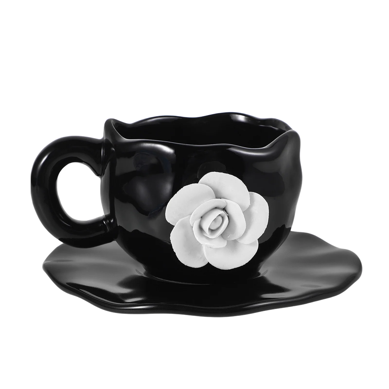 

1Set Rose Ceramic Coffee Cup Tea Cup Saucer Set Elegant Design Afternoon Tea Latte Chocolate Milk Juice Mug Teacups and Saucers