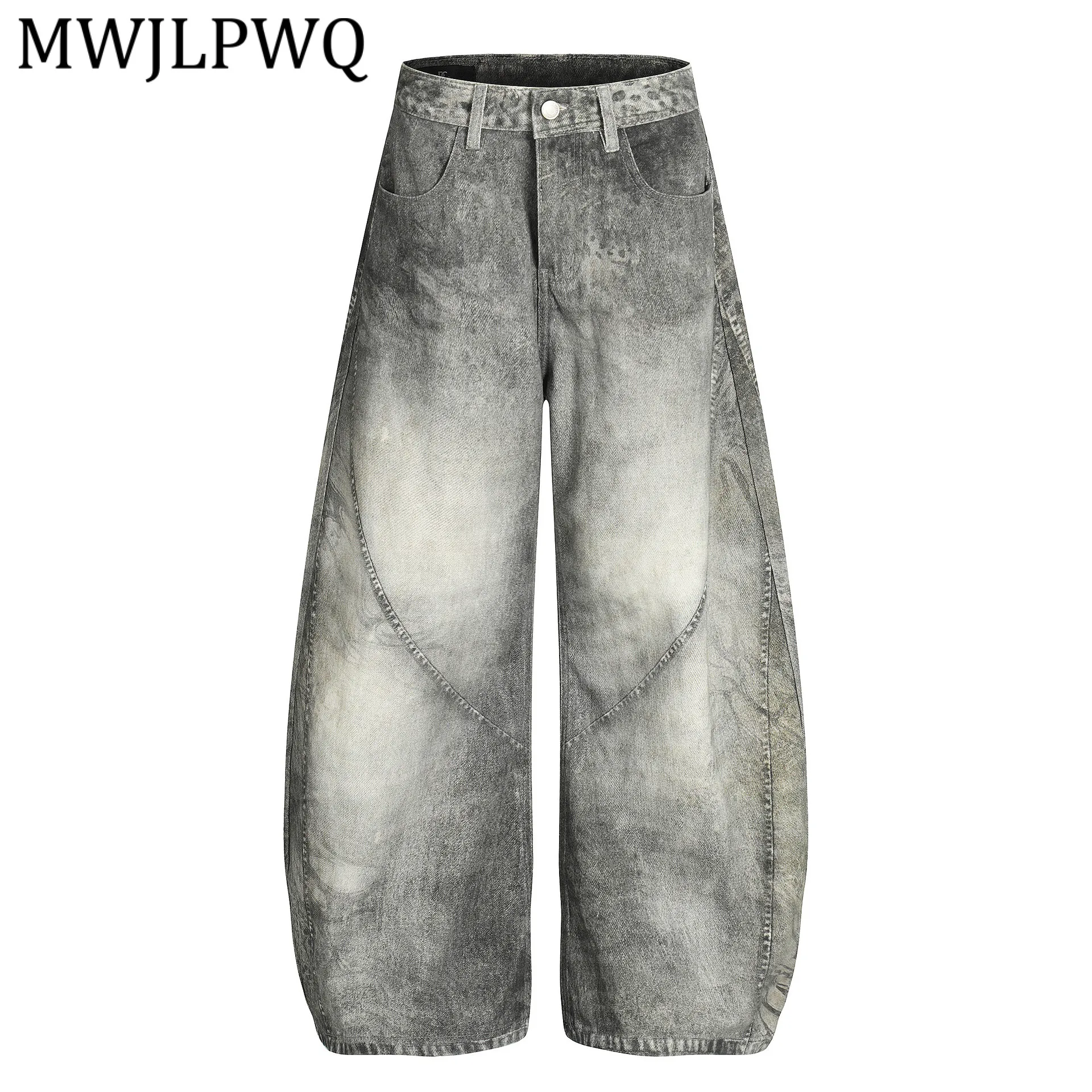 

MWJLPWQ American Retro Washed Denim Pants For Men High Street Distress Structure Personality Design Jeans 2026 Spring New 13497