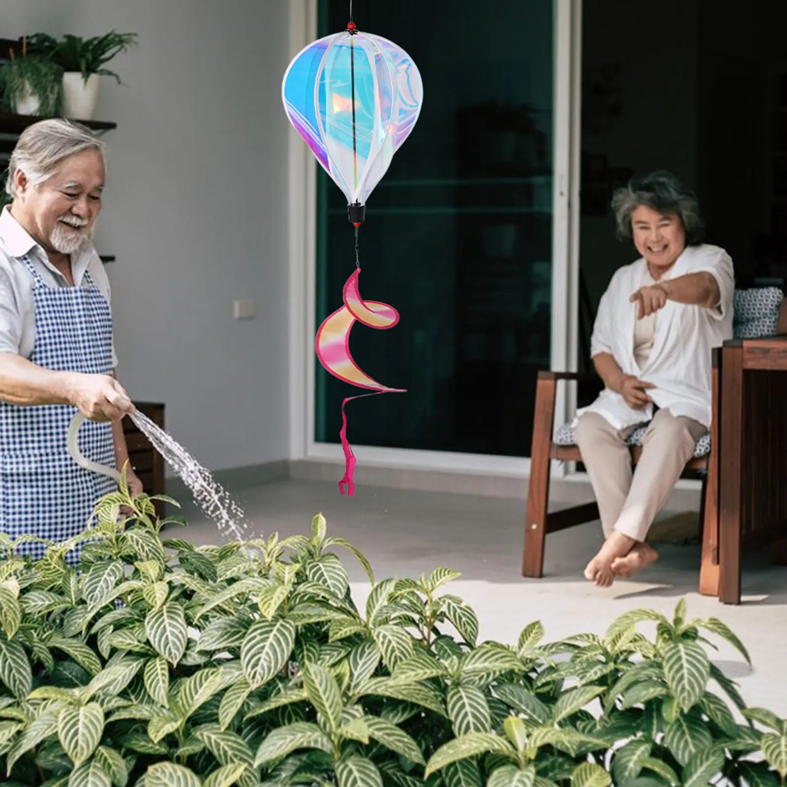 

2Pcs Hot Air Balloon Garden Windmill with Color Changing Effect Rainbow Wind Decoration for Outdoor Indoor Wedding Decor