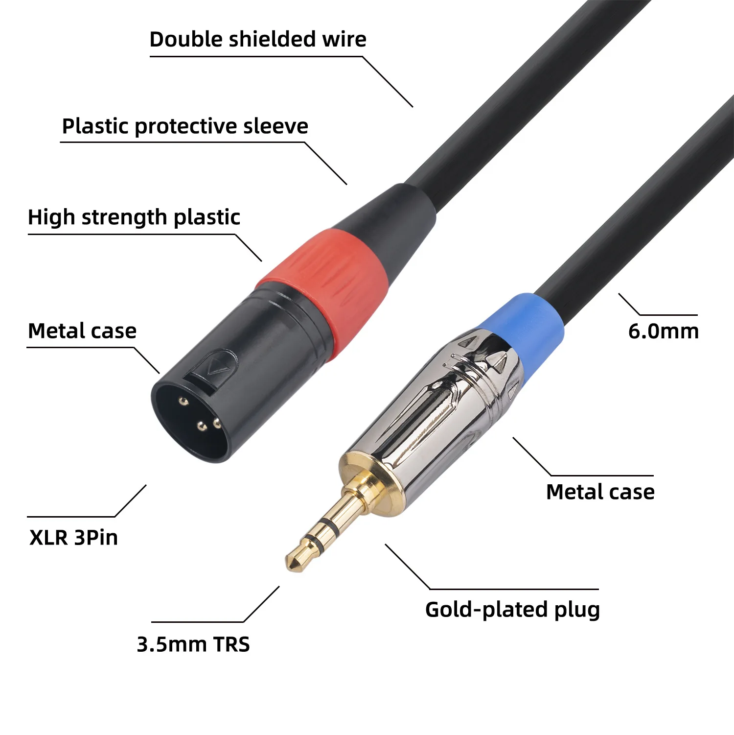 3.5mm męski do XLR 3-Pin męski stereofoniczny kabel Audio XLR do 1/8 \'\'złącze Mini Jack Stereo niesymetryczne przewód konwertera dla Speaker30cm