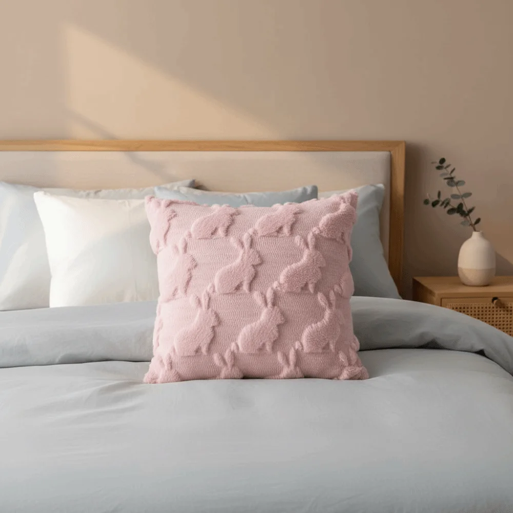 

Cozy Plush Rabbit Throw Pillow Cover Warm 45cm Backrest Cover Square Pillowcase Bedroom