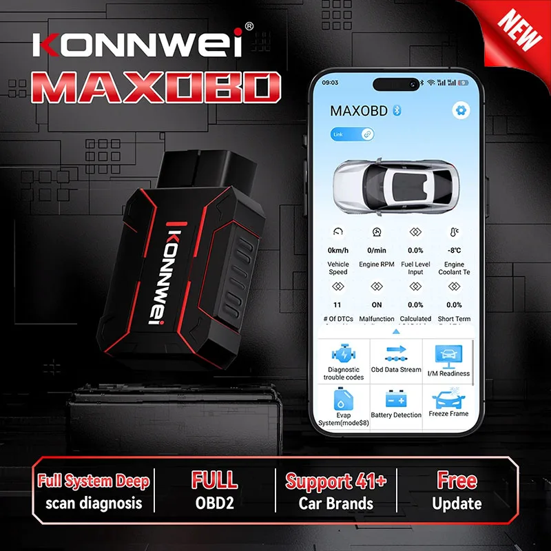 

New KONNWEI MAXOBD Full System Scanner Bluetooth 5.0 With Free English APP For Android and IOS Auto Diagnostic Tool