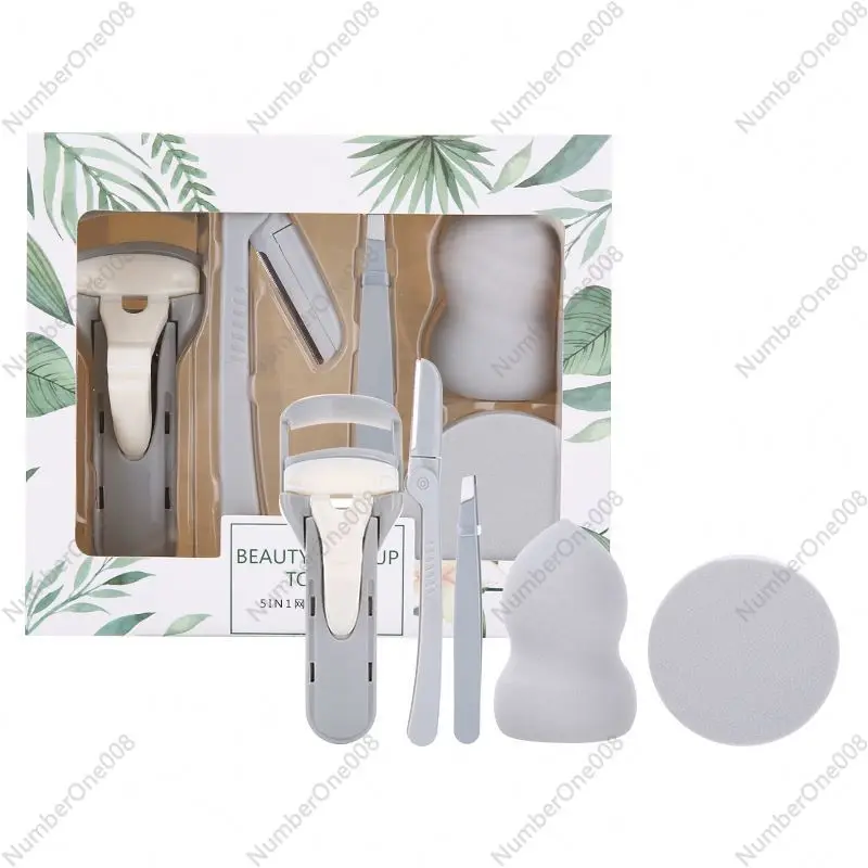 

Beauty Makeup Tools 5pcs Set Latex Free Makeup Puffs Makeup Sponge Blender Eyebrow Trimmer Tweezers Curling Hair Set A80135