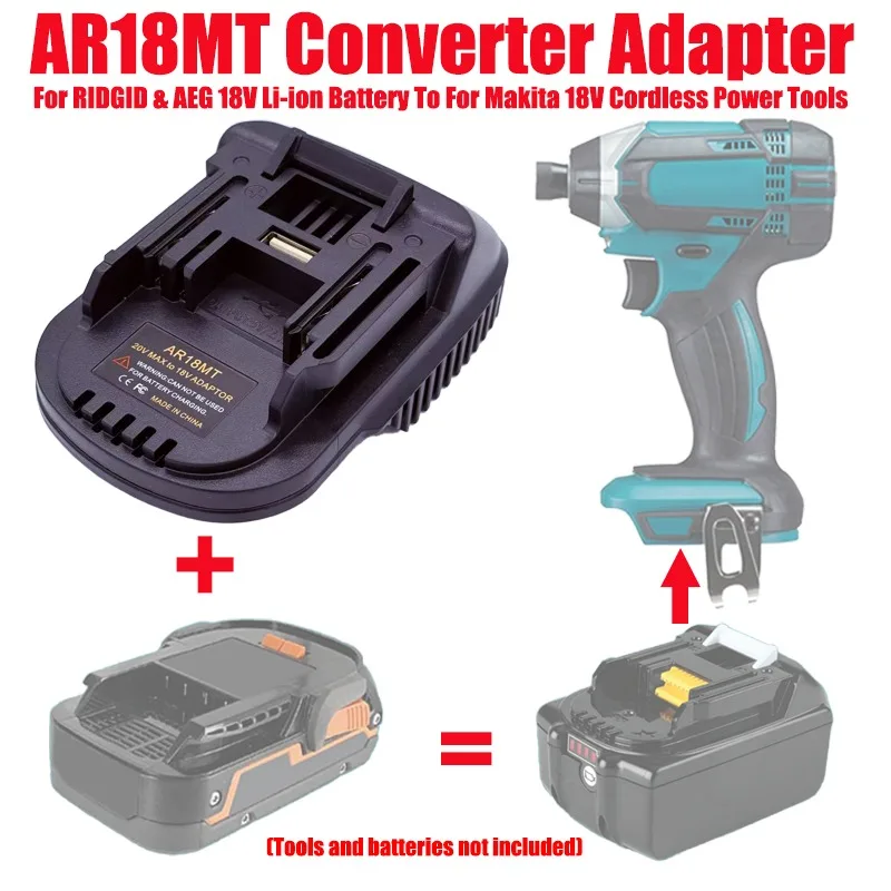 

ALASICKA Battery Adapter AR18MT for RIDGID/AEG 18V Li-ion Batteries Convert To Work for Makita 18V Battery Cordless Power Tools