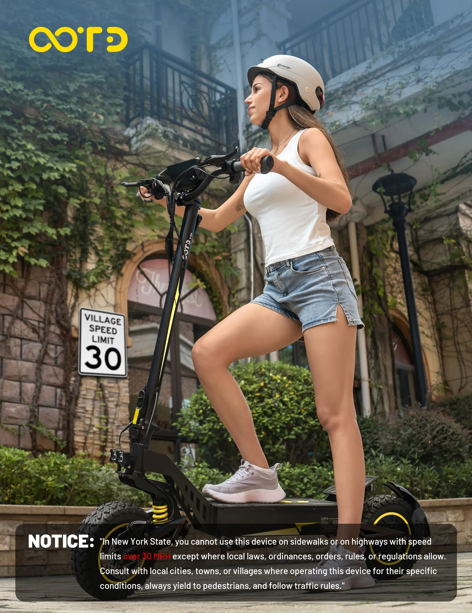 OOTD T10 Long Range Electric Scooter for Adults, 900W Motor, 18Ah Battery, Up to 60KM Range, 11-Inch All-Terrain Wheels