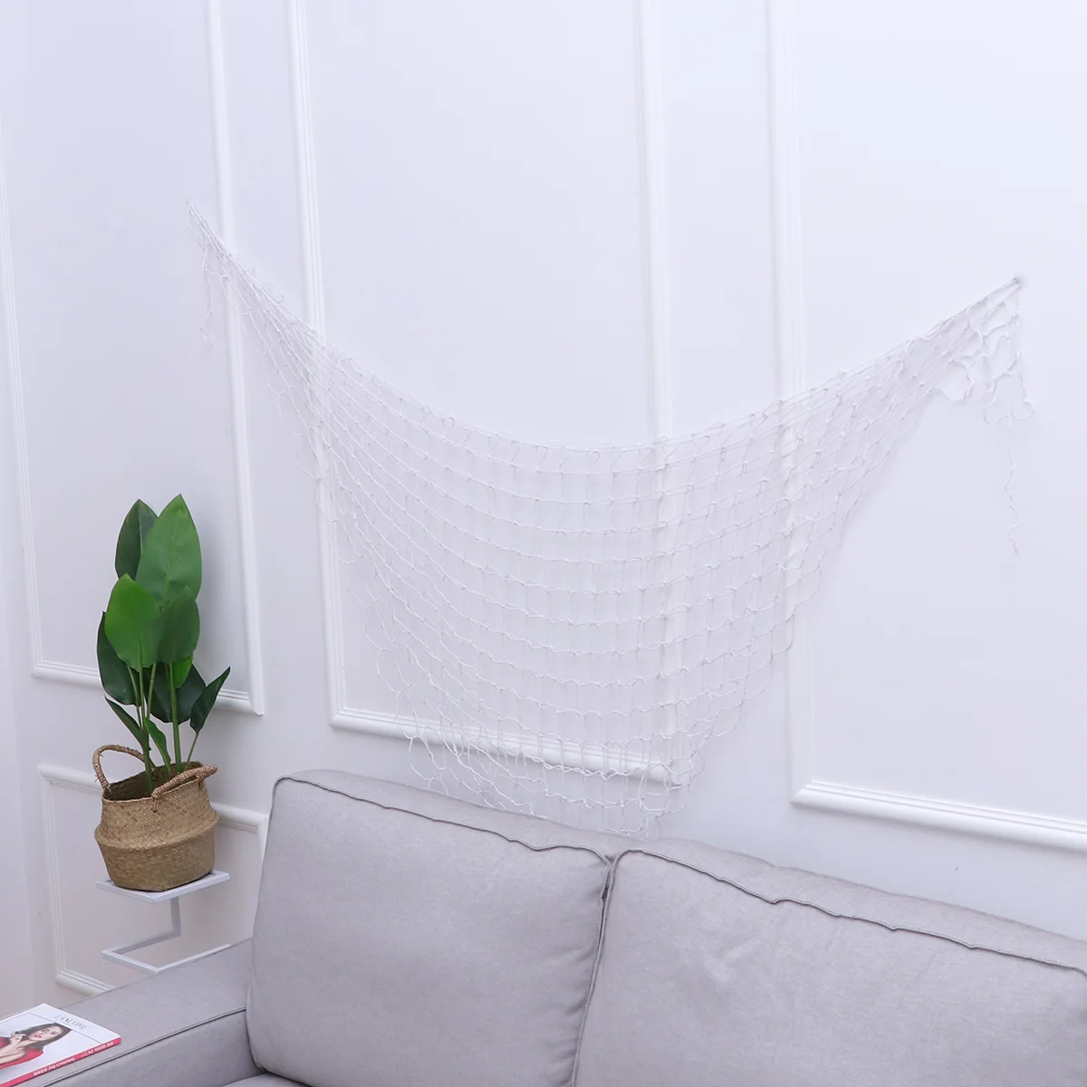 

Out Door Decor Wall Fish Net Ornament Fishing Nautical Seaside Beach Hanging Netting for Decoration White