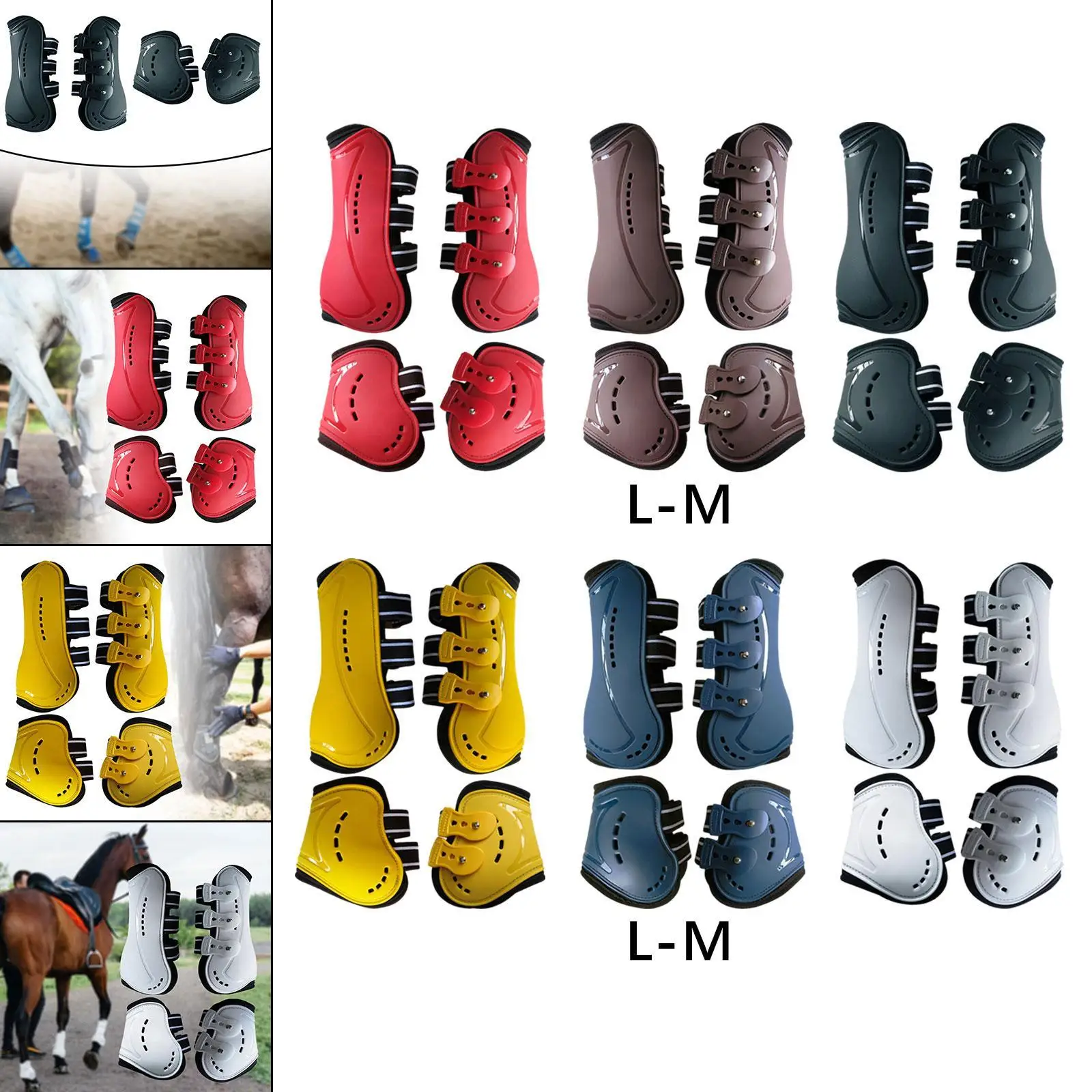 Botas de caballo de 4 piezas, protector portátil ajustable para saltar, ecuestre, principiantes