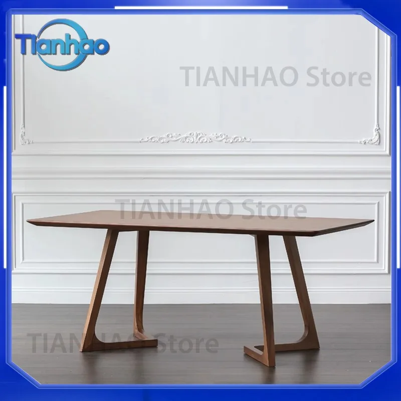 Solid Wood Dining Table for Home Use Meeting Tea Table Walnut Color Minimalist Luxury Rectangular Desk for Office and