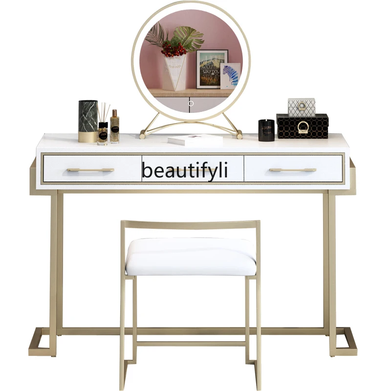 

yj Light Luxury Dressing Table Bedroom Modern Minimalist Ins Style Advanced Dresser Minimalist Small New Makeup Table