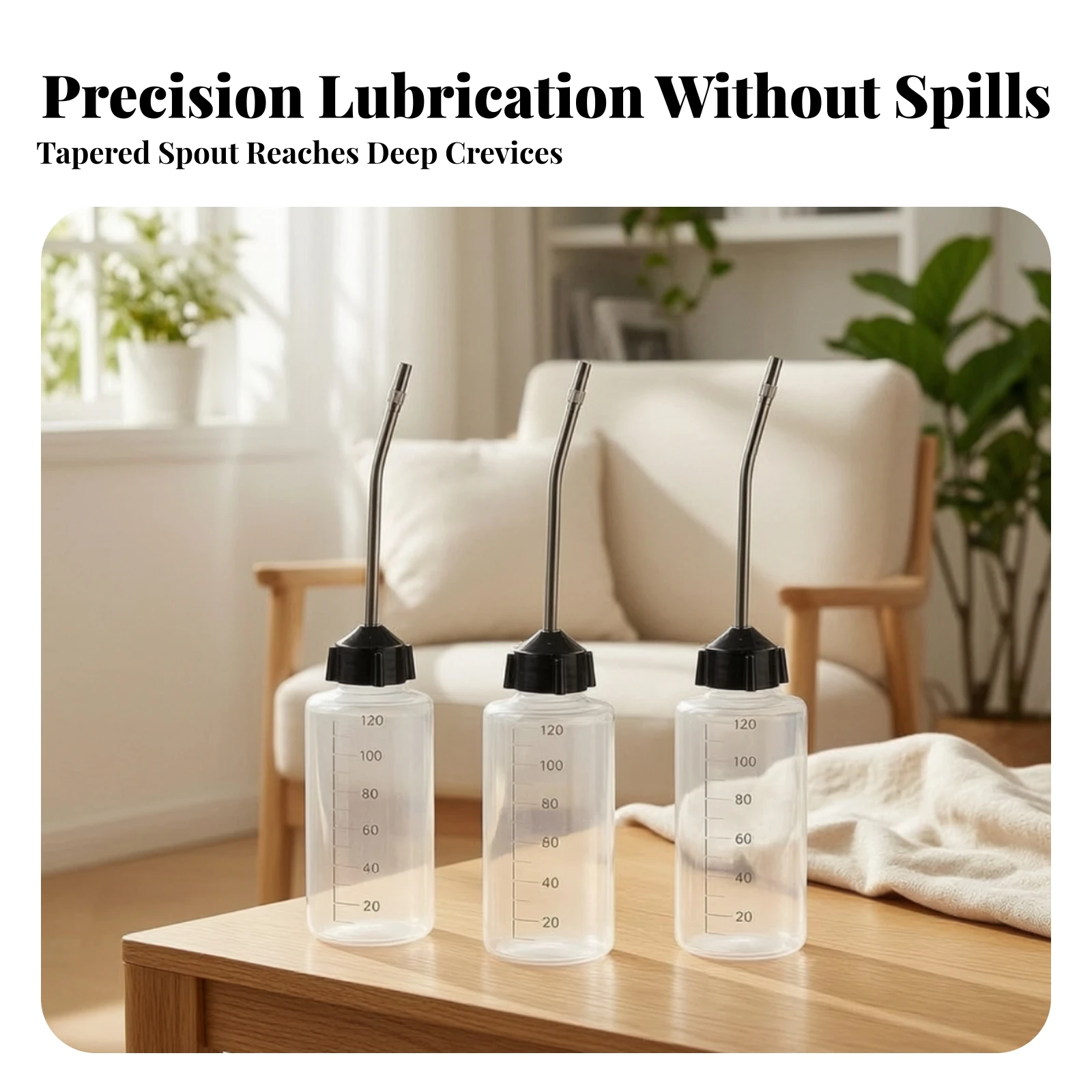 3 Pieces Oil Bottle with Metal Spout Long Angled Precision Oiler with Curved Spout Lubricant Dispenser with Funnel Graduated