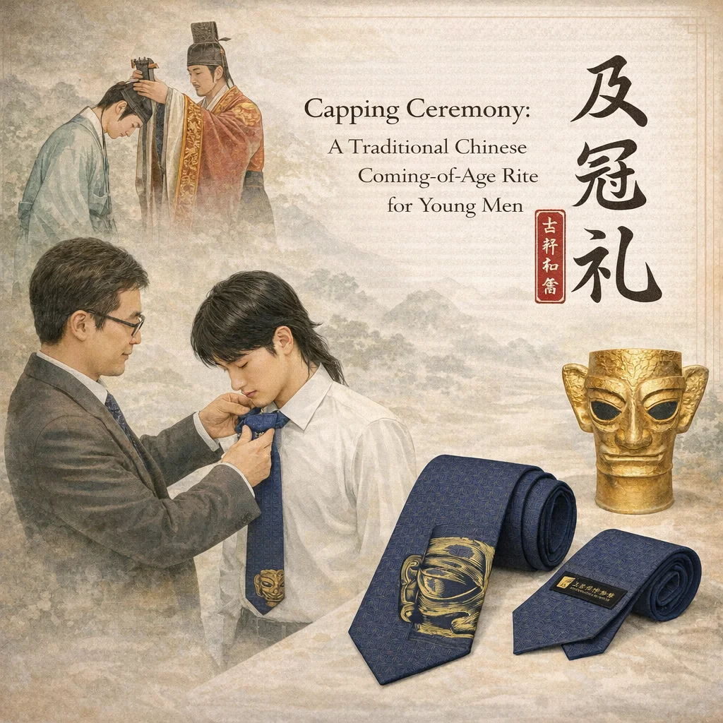 Eternal Azure Sanxingdui Business Necktie in Navy Blue