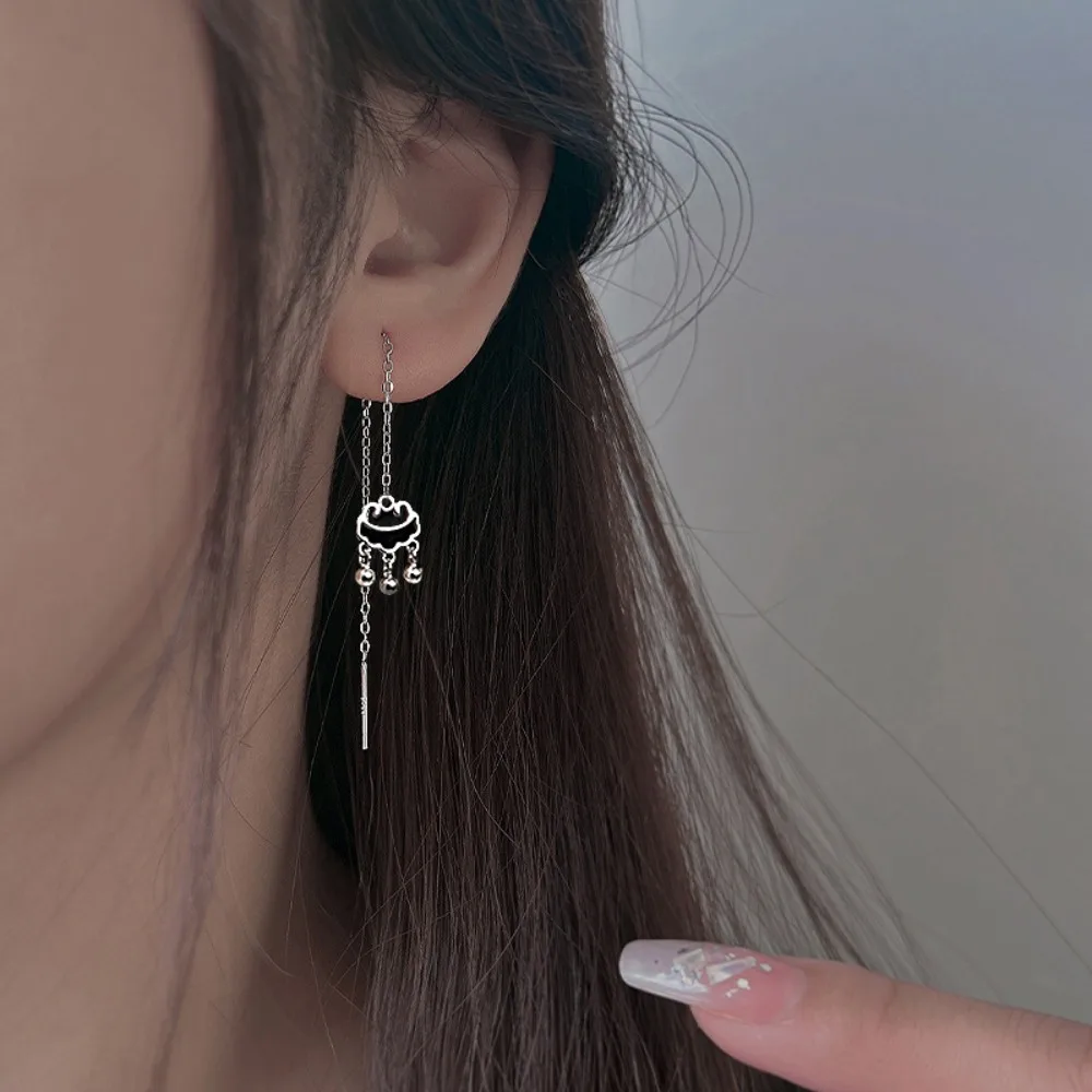 Hinese Safety Lock Bell Tassel Dangle Earrings Vintage Oriental Minimalist Women Jewelry Gift Earrings