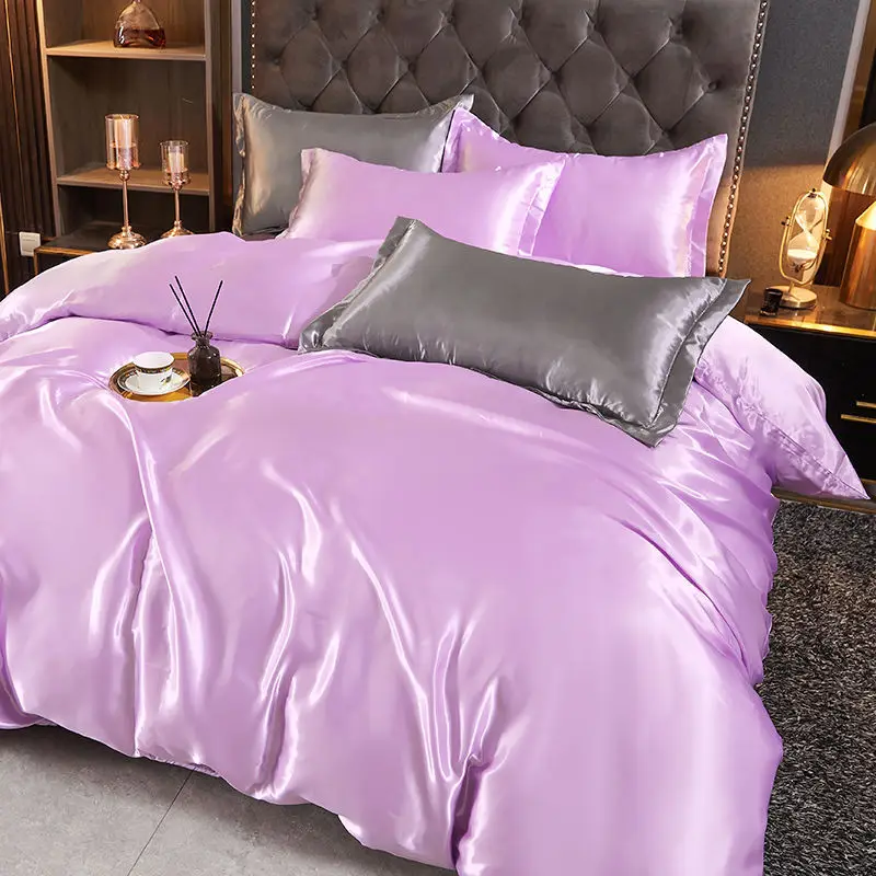 Pure Satin Silky Bedding Set Luxury Queen King Size Bed Set Quilt Duvet Cover Linens And Pillowcase For Single Double Bedclothes