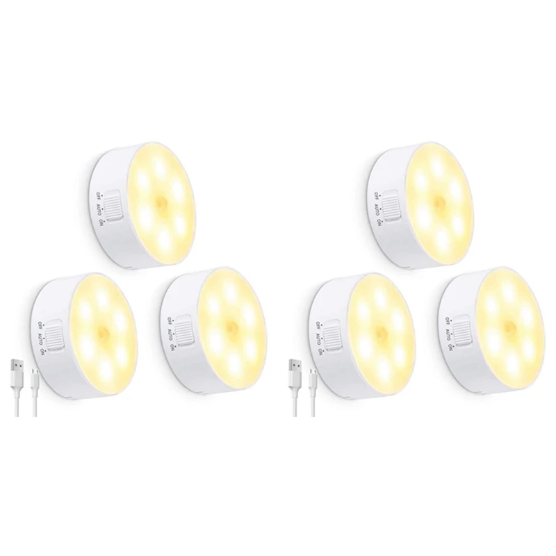 

6 Packs LED Night Light Motion Sensor Activated Magnet Stick No As Kitchen Bedroom Closet Toilet Bathroom Cabinet Stair