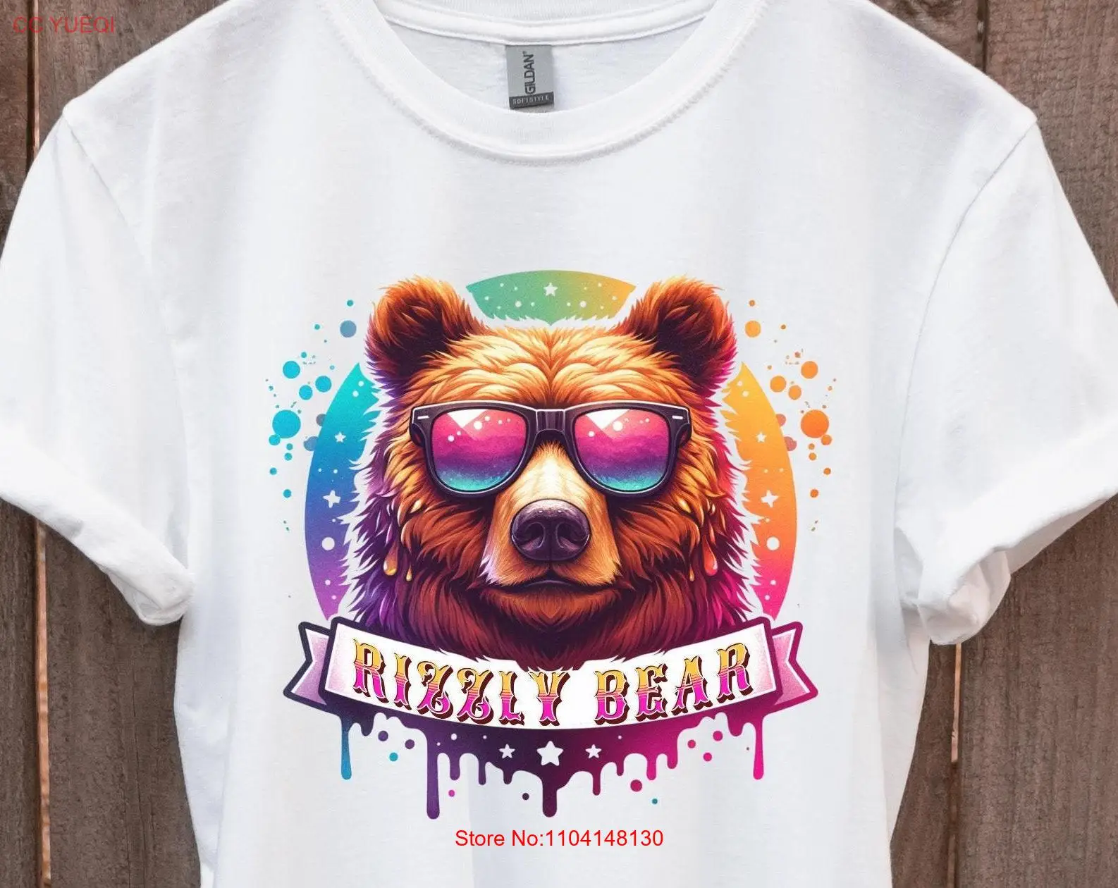 Rizzly Bear T Shirt Cool with Sunglasses Fun Trendy Shirtnage Boy  long or short sleeves