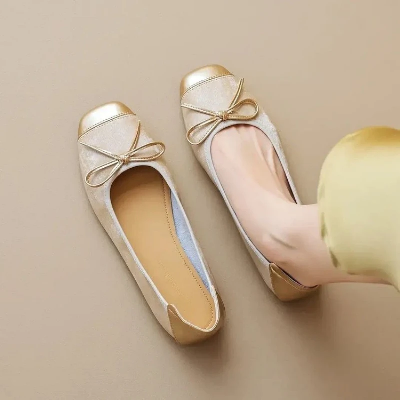 Zapatos planos de estilo ballet francés con lazo nueva colección primavera-otoño 2026 para mujer - Zapatos Mary Jane de punta cuadrada y suela suave, Zapatos cómodos versátiles para el trabajo diario