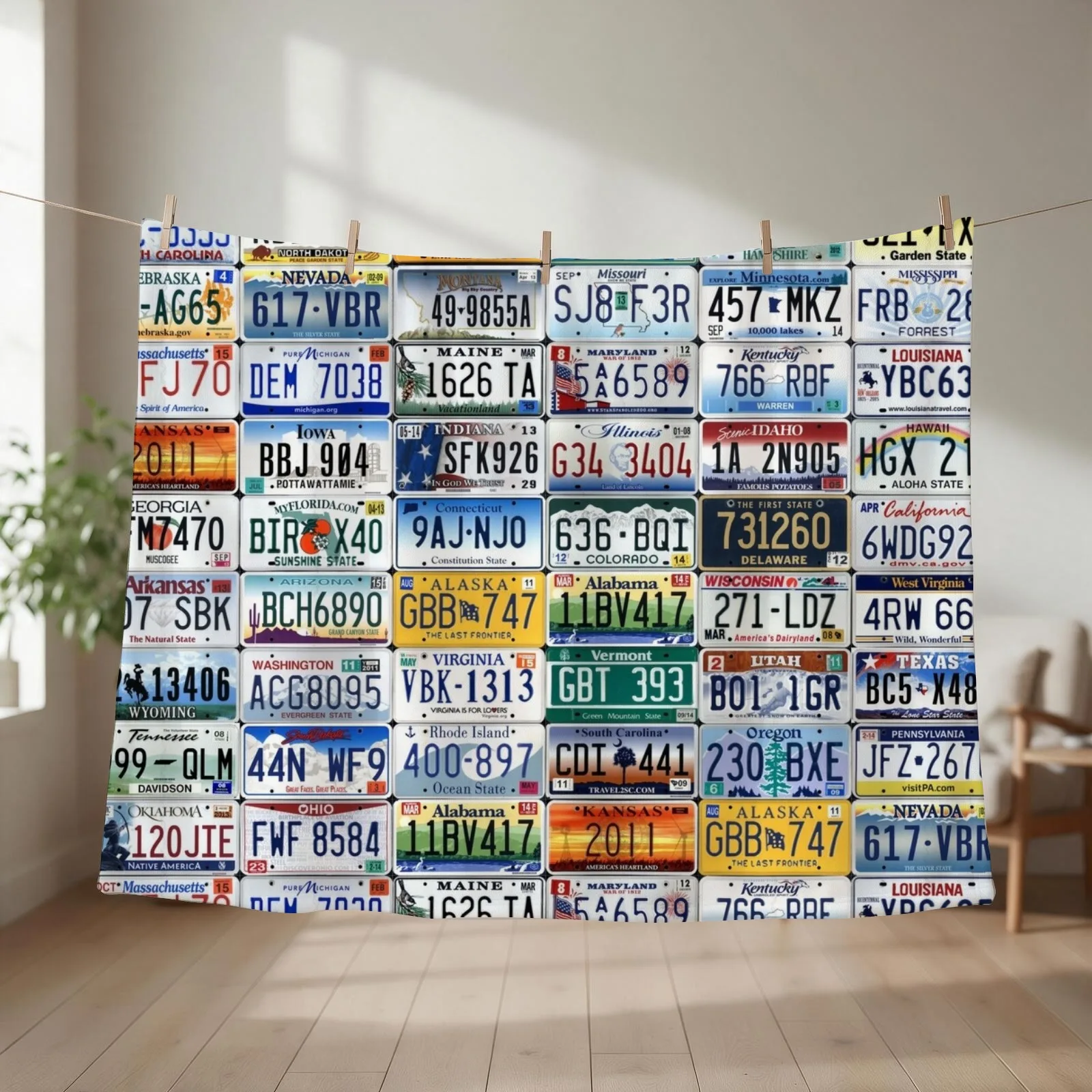 Collage of All 50 License Plates of USA United States of America Throw Blanket