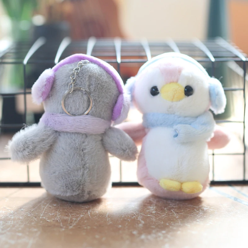 Sweet Cute Earphones Little Penguin Plush Doll Soft Ragdoll Keychain Pendants Girly Bag Hanging Ornaments Stuffed Toy Kids Gifts