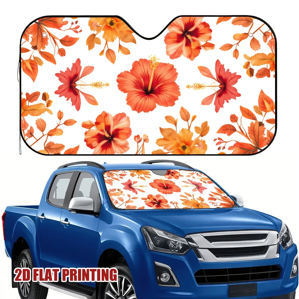 1pc 2D Flat Print Sunshade For Featuring Hawaiian Flowers, Made Of 100% Polyester, Perfect For Summer Travel And Camping