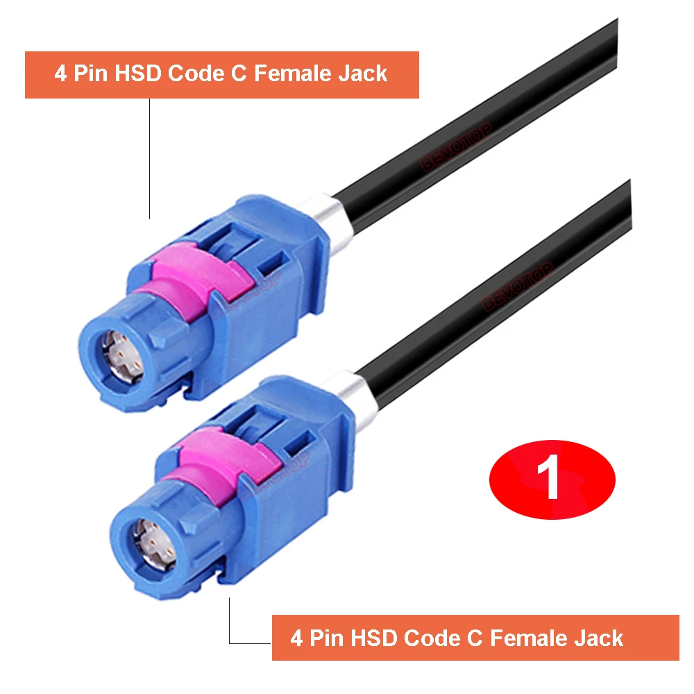 1PCS 4 Pin Blue Jack HSD C Female to C Female Angle 90°/Straight LVDS Connector 4-Core 535 Cable Wire Harness BEVOTOP Auto Cable