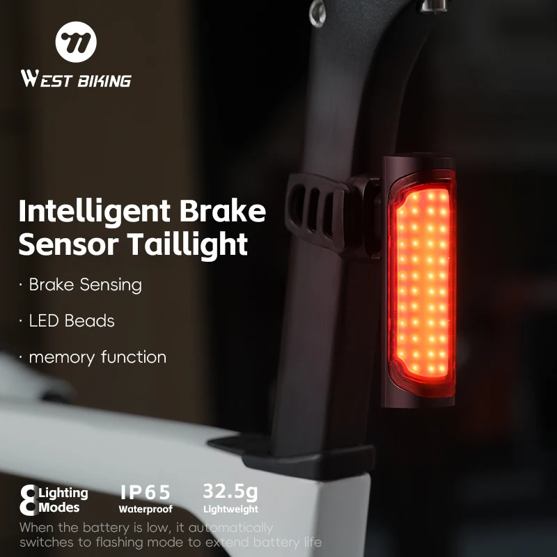 WEST BIKING Smart Brake Sensor BIke Taillight Upgrade Memory Function ...