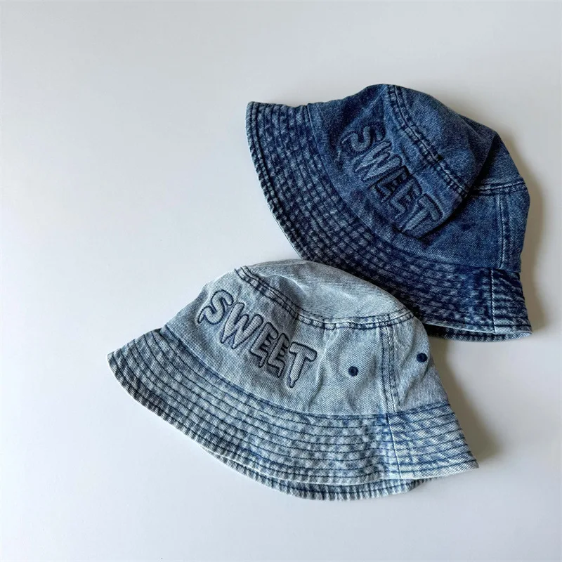 Japanese Retro Kids Bucket Hat 50-52cm 2-4 Years Letter Distressed Casual Fashion Versatile Street Travel Baby Sun Hat view 5