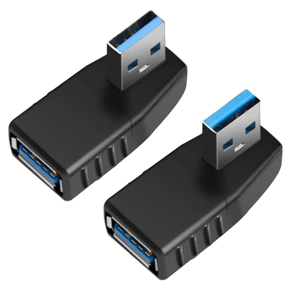 90° 4-Way USB 3.0 Adapter - Type A Male to Female Converter with Vertical/Horizontal Angled Design - Black