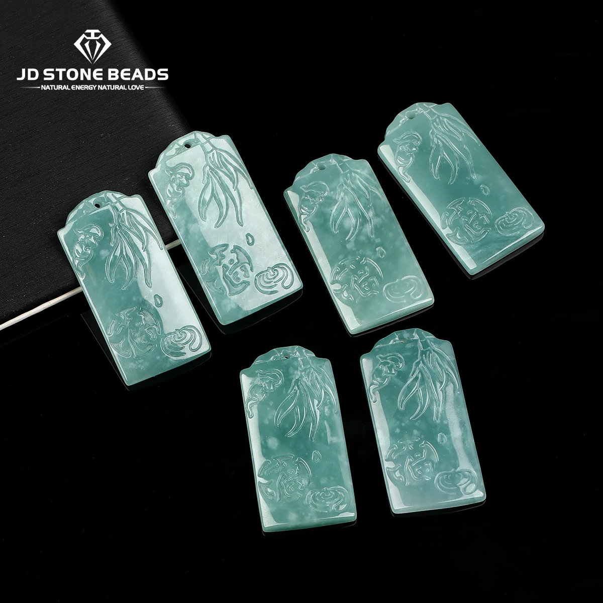 1 Pc Natural Stone Guatemala Jadeite Carved Pattern Pendant Bead With Hole for Jewelry Making DIY Necklace Pendant Accessories