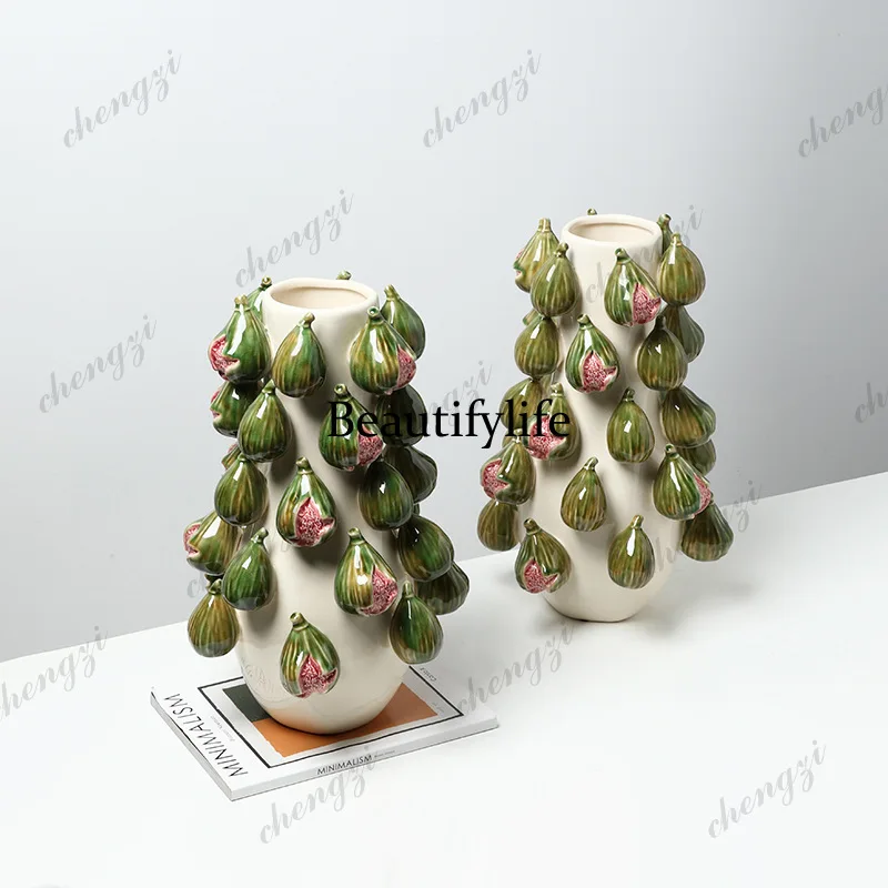 Hand painted fig ceramic vase home living room dining table flower arrangement crafts