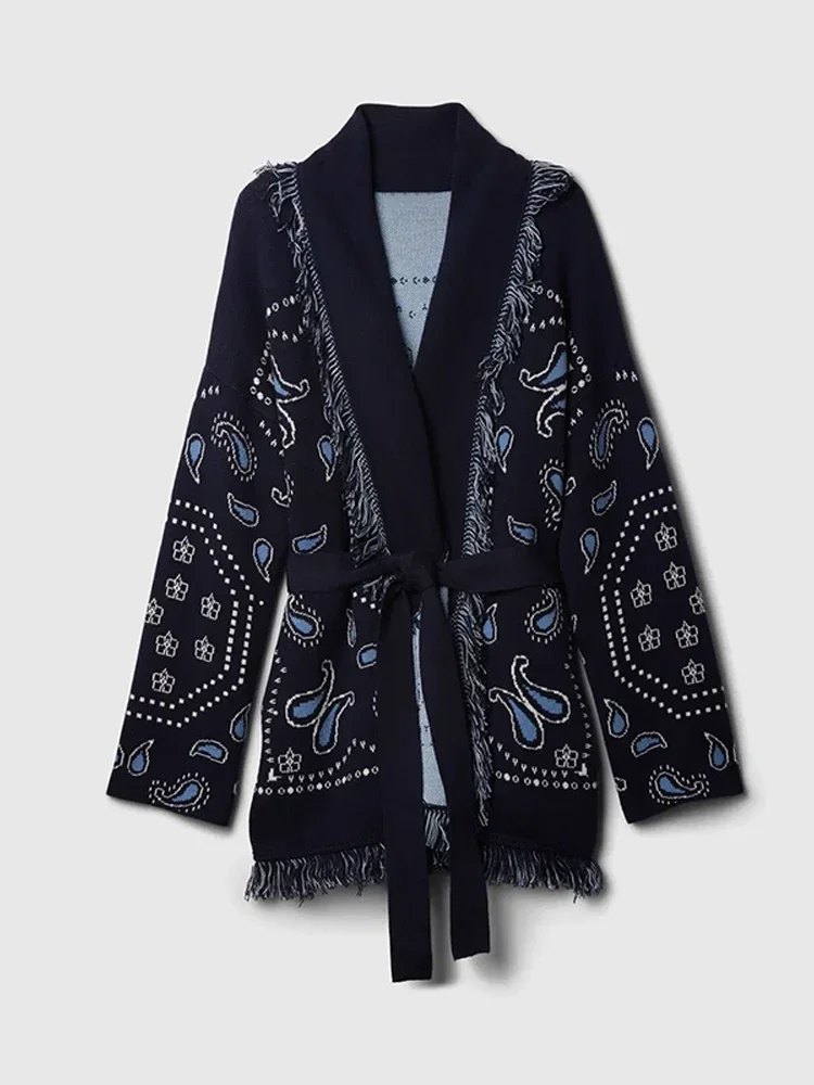 المرأة الخامس الرقبة شرابة سترة شيك المرقعة ملابس منقوشة بكم طويل ملابس خارجية فضفاضة موضة الخريف اليومية تخفيف الشارع بالأزرار