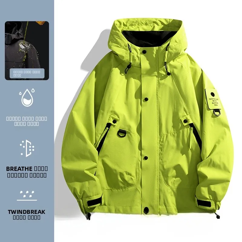 

Outdoor Men's Windproof Waterproof Hooded Jaet Multi-ket Workwear Spring New Sle Faionable Youth Polyester Fiber