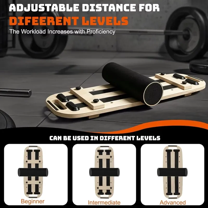 Adjustable Wooden Balance Board with Rollers for Core Strength Training Muscle Relaxation Physical Therapy Surfing Exercise