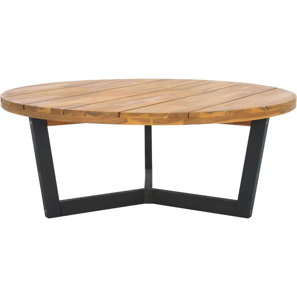 Outdoor Collection Leo Natural/Black Solid Wood Round Coffee Table
