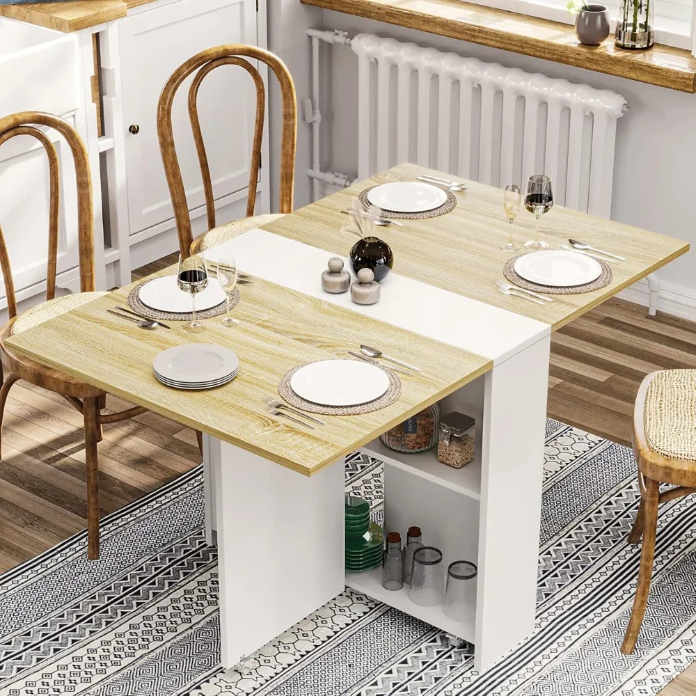 

Folding Dining Table with 6 Casters, Folding Dining Table with Storage Rack, Folding Kitchen Dining Table for Small Apartment