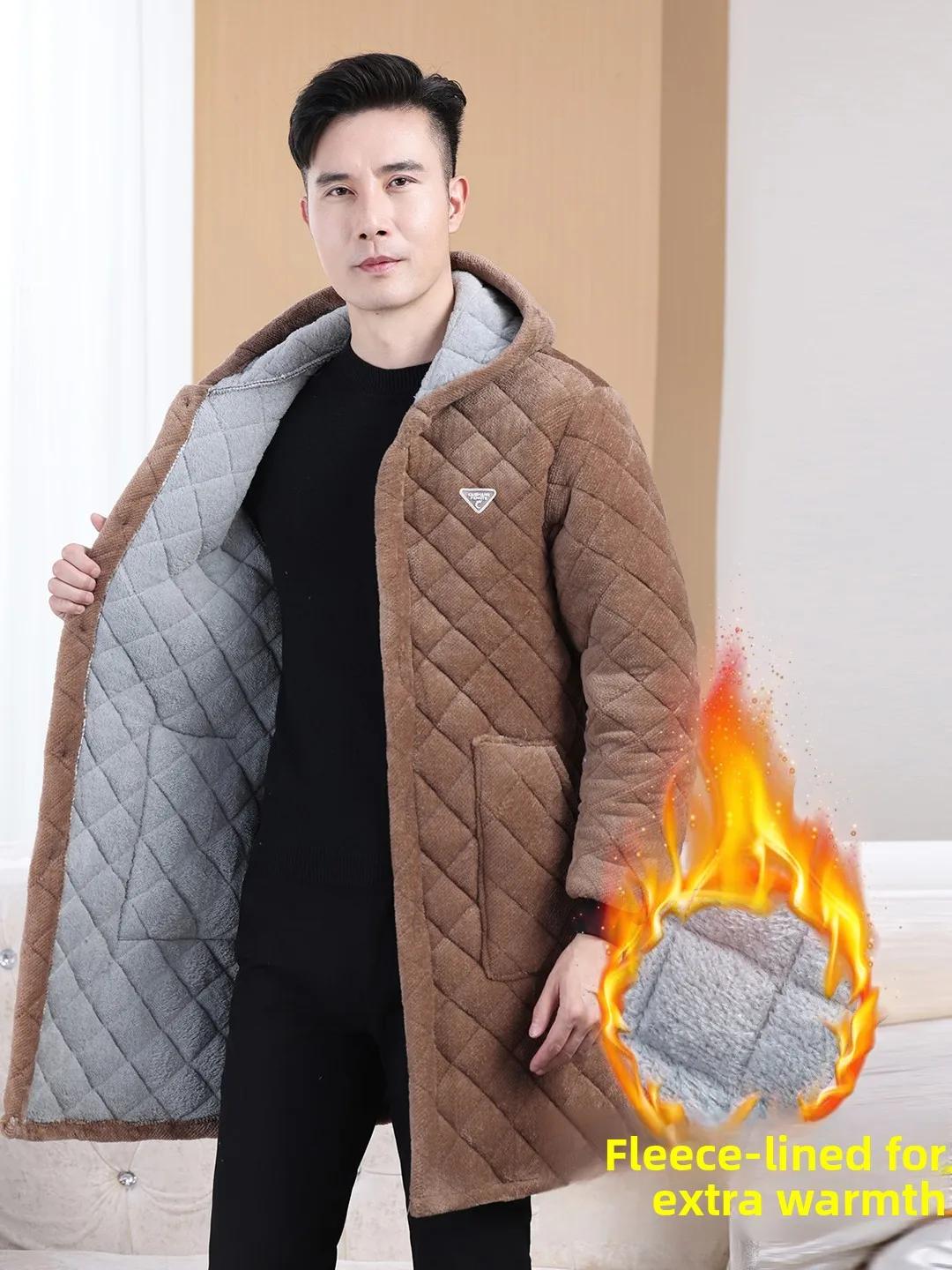 

Men's Winter Thiened Fce Lined Cotton Jaet Medium Long Sle Dirt Resistant Loose Fit Large Size Warm Outerwear Work C...